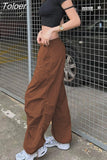 Wide Leg Sweatpants Women Vintage Y2K Punk Streetwear Joggers Solid Low Waist Drawstring Trousers Casual Cargo Pants