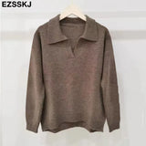 polo collar Autumn Winter Sweater pullovers Women 2021 loose thick cashmere Sweater Pullover women oversize sweater