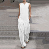 Casual Jumpsuit Women Sleeveless Overalls Fashion Loose Solid Color Cotton Sleeveles Rompers Jumpsuits
