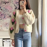 Bohemian Women Cardigan Tops three-dimensional Pattern Hand knitted Sweater V-Neck Puff Sleeve Loose Winter Sweaters