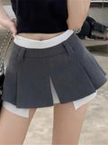 Fashion Women Mini Skirt Low Elastic Folds Contract Color Zipper Spliced Slim Cotton Skirts Summer 2023 New Tide