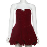 Sequin Strapless Puff Skirt Mini Dress-Outfit