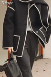 Fashion Women's Coats New Scarf Collar Loose Single Breasted Tassel Spliced Pockets Jackets Female Tide Autumn 2023