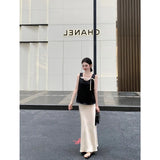 Slim Slimy Leisure Sleeveless Top With Temperament High-Waist A-Word Skirt