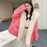 2022 Winter Duck Down Jacket Bat Sleeve Women Oversized Coat Fluffy Faux Fur Warm Parkas Big Fur Women Waterproof