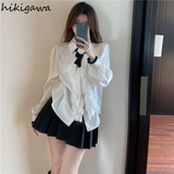Womens Tops Chiffon Ruffles Blouses Loose Bow White Fashion Shirt Long Sleeve Temperament Blouse 2023 Blusas Mujer De