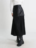 Toloer Street Wind Long Leather Skirt 2024 Autumn And Winter New Fashion High Waist Stitching Mesh Pressure Pleated Skirt Female-Outfit