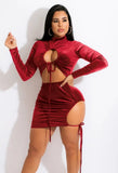 Sexy Velvet Round Neck Drawstring Keyhole Club
