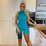 Sisterlinda Stacked Plaid Bandage Hollow Sexy Y2K Dress Women Sleeveless Turtleneck String Bodycon Party Clubwear Female