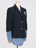 Toloer Splicing Suit Jacket Female 2024 Autumn New Dress Suit Lapel High Sense Long Sleeve Small Suit Woman-Outfit