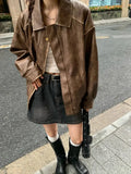 Faux Leather Zipper Over-shirt Jacket-Outfit