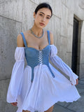 Blue Denim Lace Up Crop
