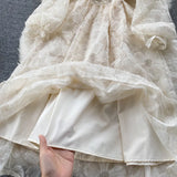 Style Femininity Waist Thin Knee Long Sleeve First Love Dress A Elegant Temperament V-Neck Lace