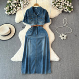 Hong Kong Style Denim Dress Woman 2025 Summer New High-End Temperament To Show Thin Long