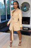 Fashion PU Leather Long Blazer Dress with