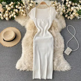 Spring Summer Dress Knitted Solid Sqaure Neck Sexy Bodycon Dresses for Women Stretch Vestidos Short Sleeve