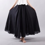 Elegant High Waist Linen Maxi Skirt 2020 Summer Ladies Casual Elastic Waist 2 Layers Skirts saia
