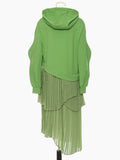 Women Green Irregular Pleated Long Big Size Dress New Hooded Long Sleeve Loose Fit Fashion Tide Spring Autumn 2023
