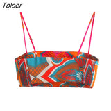 Women Fashion Totem Floral Print Short Sling Smock Blouse Female Side Zipper Elastic Blusas Chic Summer Crop Tops