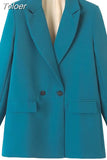 2023 Women Double Breasted Loose Blazer Office Lady Loose Classic Coat Basic Suit Jacket Female Chic Outwear