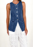 Retro Fashion Round-Neck Sleeveless Roll-Back Jacket Vest