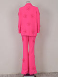 Fashion Women's Three-dimensional Decoration Blazer High Waist Straight Solid Pink Pant Sets 2023 Spring New Tide