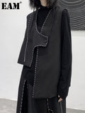 Women Loose Fit Black Topstitched Casual Irregular Vest New V-collar Sleeveless Fashion Tide Spring Autumn 2023