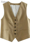 MODA 2023 Summer Women Fashion Front Button Fitted Waistcoat Vintage Sleeveless Welt Pockets Female Outerwear Chic Vest