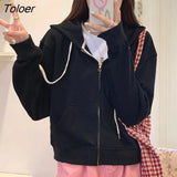 Autumn Korean Zip-up Short Hoodies Women Streetwear 6 Pure Colors Casual Thin Sweatshirt Hooded Female Cardigans