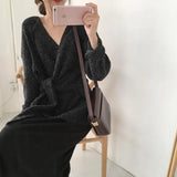 Korean Style Chic New Women Elegant V-Neck Bandage Long Sleeve Sweater Female Loose Casual Knitwear Female Fashion Knitted