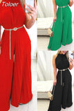 Jumpsuit Women Overalls Summer Sleeveless Pleated Wide Leg Casual Halter Tied One Piece Plain Long Jumpsuit Without