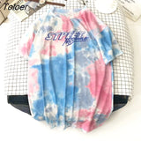 Sleeve T-shirts Women Tie-dye O-neck Chic Hot Sale Unisex Tees Teens Schoolgirls Harajuku High Street Ulzzang Tops