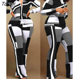Women Sets Autumn Long Sleeve Plaid Print Zipper Top Slim Plare Pants Casual 2 Piece Set 2022 Fashion Sports Lady