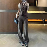 Fragrant Breeze Lady Sleeveless Knitted Shoulder Vest Metal Buckle Broad Leg Trousers Set Famous Retro