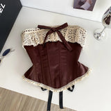 Ancient English Wind Brae Vest Woman Summer Lace Hook Flower Tied With Fish Bone Gird Waist Small Man Is