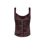 Tank Top Aesthetic Sleeveless Solid Color Single Breasted Vest 2000s Women Crop Tops Elegant Ladies Shirt Fairycore