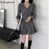 2023 Women's Clothing V-neck Pleated Mini Woman Dress Slim Fit Long Sleeve Shirt Dresses Korean Y2k Vestidos De