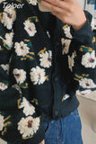 Floral Jackets Vintage Crop Puff Sleeve Jacket Women Autumn Winter Clothes Korean Fashion Coats Female Tops