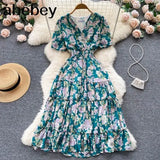 Print Dress Women Summer Sexy Beach Boho Midi Dresses Short Sleeve 2022 Ladies Vintage Elegant Party Dress Vacation