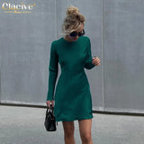 Autumn Blue Satin Mini Dress Ladies Fashion O-Neck Long Sleeve Bodycon Dress Elegant Slim Classic Dresses For Women