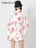 TWOTWINSTYLE Loose Mini Dress For Women Stand Collar Long Sleeve High Waist Print Floral Colorblock Dresses Female Clothing