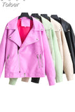 MODA 2023 Women Chic Pu Faux Leather Jackets Coat Spring Autumn Style Motorcycle Biker Jacket Female Oversized