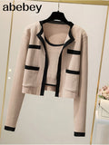 Winter Fashion Korean Knit Set Women Casual Loose Long Sleeve Cardigan+Sleeveless Slim Strap Tops Two Piece