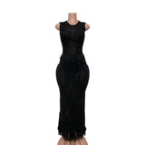 New Hollow Knitted Jassin Set Sleeveless High-Collar Top + Two-Piece