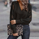 3XL Hollow Out Clothes Fashion Green Elegant Loose Lace Stitching Knitwear Blouses Women Long Sleeve V Neck Tops