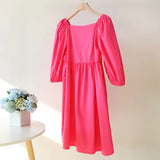 New 100% Cotton Women's Summer Rose Red Dress Elegant Casual Ruffle Dresses Short Sleeve A-line Mini Green Dress for