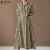 Pleated Fashion Elegant Work OL Party Casual Vestidos Shirtdress Vintage Dresses ZANZEA Women Spring Sleeved A-line Lapel
