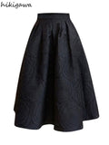 Skirt for Women 2023 Faldas Mujer De Moda High Waist Slim Floral Vintage Black Skirts A-line Temperament Office Lady