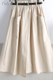 Autumn Cotton Midi Skirt Women Korean Style Elegant Temperament Mid-Length School High Waist A Line