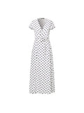 2022 Summer Maxi Dress Women Sexy Split Polka Dot Short Sleeve Long Sundress Celmia Bohemian Belted V-Neck Party Beach